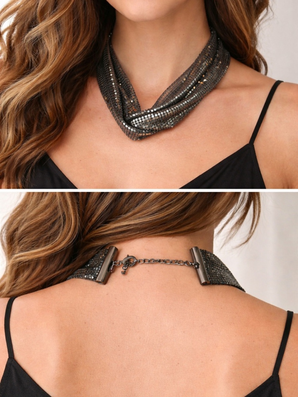 Express Gunmetal Sparkle Mesh Necklace